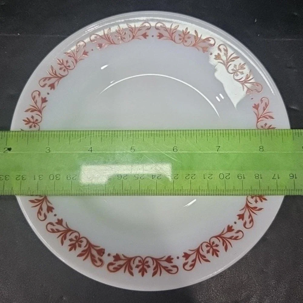 Anchor Hocking Milk Glass Salad Plates #947, Set of 2 Copper Filigree Dinnerware